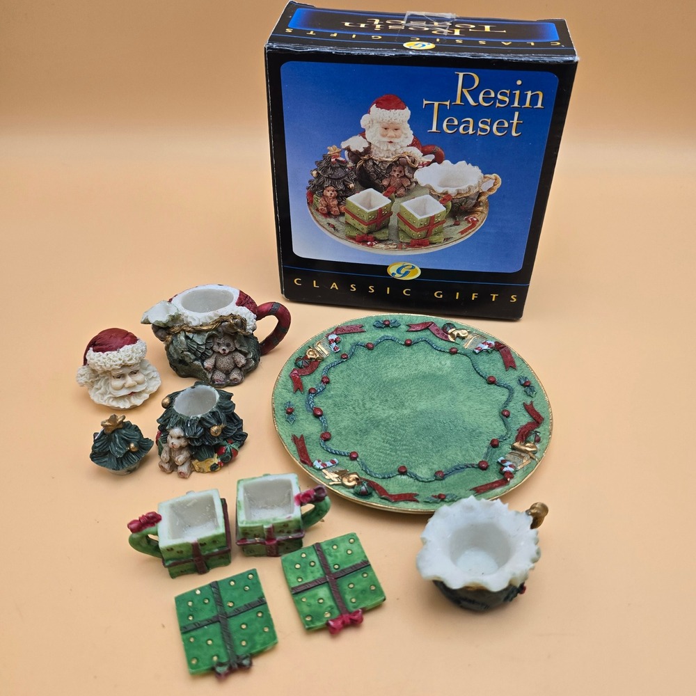 Classic Gifts Miniature Resin Teaset Santa Claus Christmas Decor Set with Box